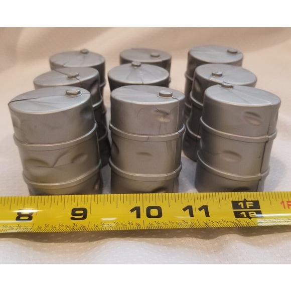 Lot of 9 Gray Barrels for Train Sets Play Sets Cake Decorating Crafts - Picture 3 of 10